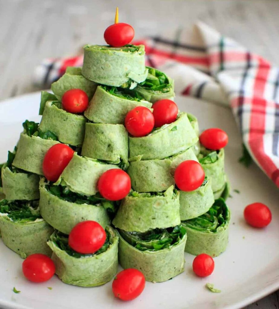 Christmas Tree Appetizers - Press Print Party - pita rolls stacked like a christmas tree