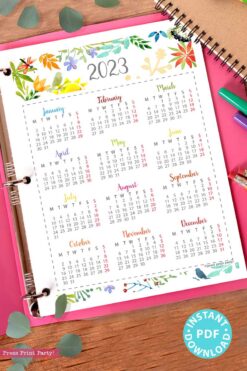 press print party 2023 Calendar Printable Bundle, Watercolor design, Bullet Journal Inserts, Monthly Calendar, Daily Routine Tracker, INSTANT DOWNLOAD monday start