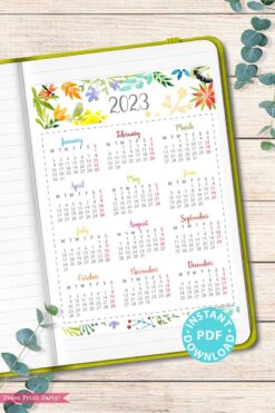 press print party 2023 Calendar Printable Bundle, Watercolor design, Bullet Journal Inserts, Monthly Calendar, Daily Routine Tracker, INSTANT DOWNLOAD monday start