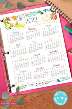press print party 2023 Calendar Printable Bundle, Watercolor design, Bullet Journal Inserts, Monthly Calendar, Daily Routine Tracker, INSTANT DOWNLOAD