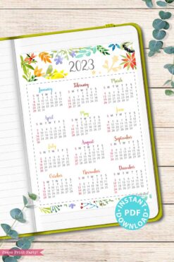 press print party 2023 Calendar Printable Bundle, Watercolor design, Bullet Journal Inserts, Monthly Calendar, Daily Routine Tracker, INSTANT DOWNLOAD