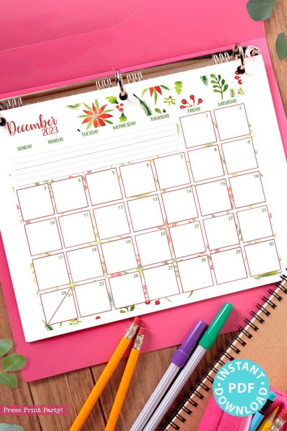 press print party 2023 Calendar Printable Bundle, Watercolor design, Bullet Journal Inserts, Monthly Calendar, Daily Routine Tracker, INSTANT DOWNLOAD