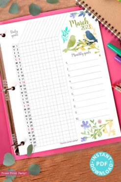 press print party 2023 Calendar Printable Bundle, Watercolor design, Bullet Journal Inserts, Monthly Calendar, Daily Routine Tracker, INSTANT DOWNLOAD