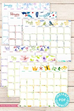 press print party 2023 Calendar Printable Bundle, Watercolor design, Bullet Journal Inserts, Monthly Calendar, Daily Routine Tracker, INSTANT DOWNLOAD monday start