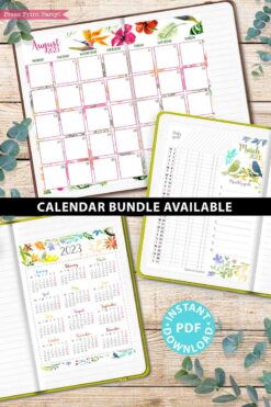 press print party 2023 Calendar Printable Bundle, Watercolor design, Bullet Journal Inserts, Monthly Calendar, Daily Routine Tracker, INSTANT DOWNLOAD
