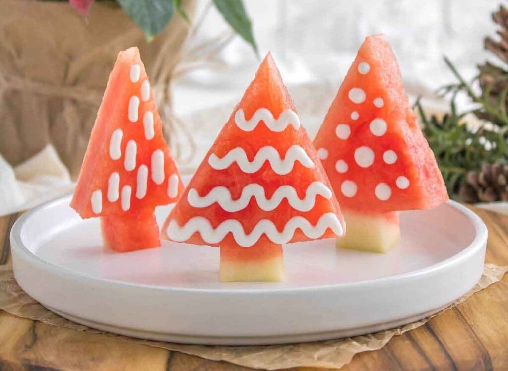 Christmas Tree Appetizers - Press Print Party - watermelon christmas tree