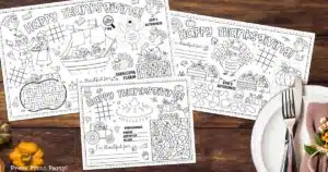 3 Thanksgiving Coloring Placemats Free Printable for kids activity letter size 85x11 legal size 85x14 and tabloid size 11x17 Press Print Party