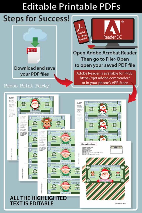 Play Christmas Money and Cash Envelope Printable, Christmas Money Envelope, Money Holder, Fake Money for Christmas, INSTANT DOWNLOAD press print party