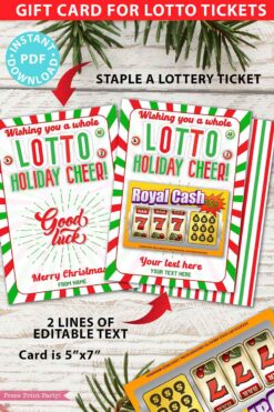 Christmas Lottery Ticket Holder, Wishing You a whole Lotto Holiday Cheer gift Card Printable, 2 lines Editable text, Bingo, INSTANT DOWNLOAD Press print Party