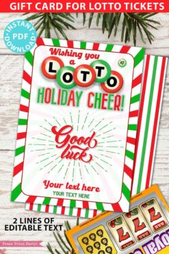 Christmas Lottery Ticket Holder, Wishing You a Lotto Holiday Cheer gift Card Printable, 2 lines Editable text, Bingo, INSTANT DOWNLOAD Press print party