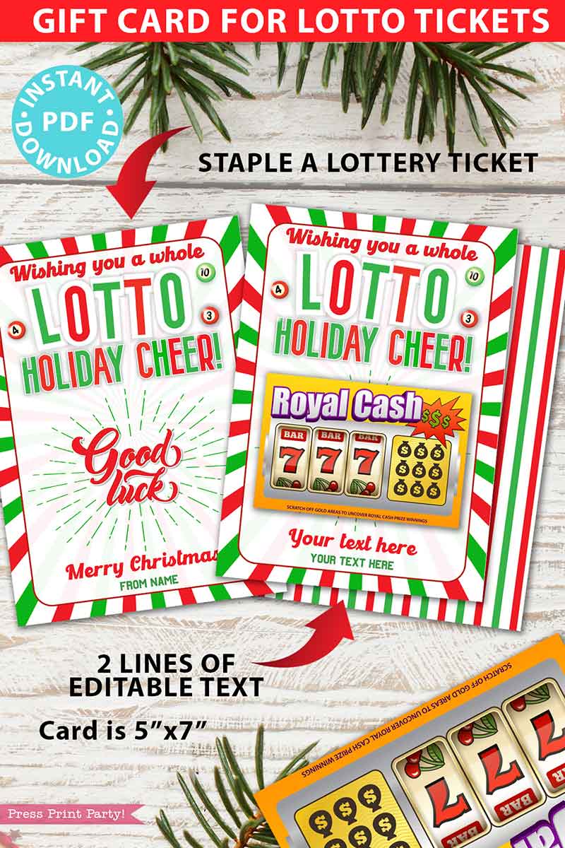 Christmas Lottery Ticket Holder, Wishing You a Whole Lotto Holiday Cheer -  Press Print Party!