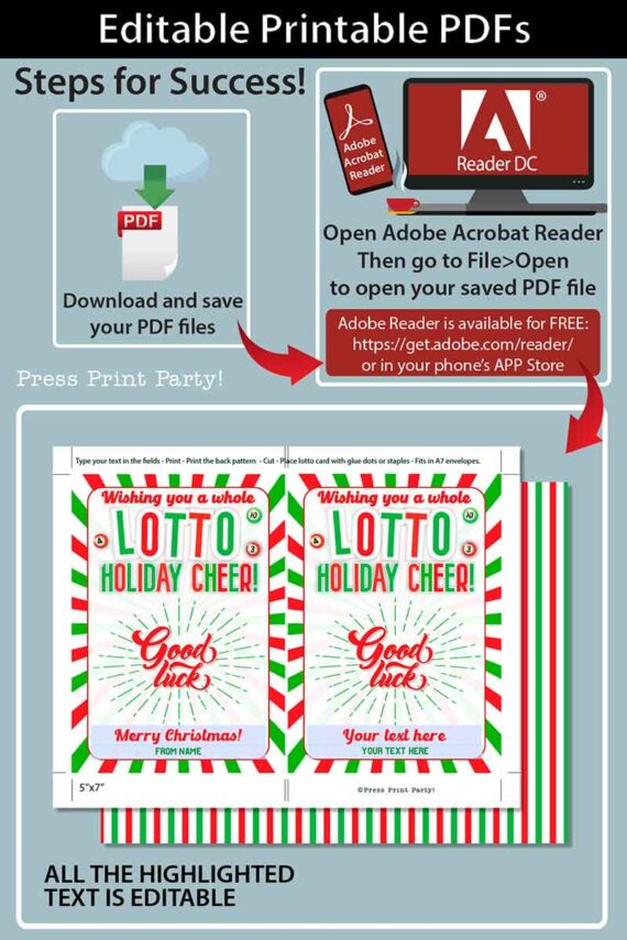 Christmas Lottery Ticket Holder, Wishing You a whole Lotto Holiday Cheer gift Card Printable, 2 lines Editable text, Bingo, INSTANT DOWNLOAD Press print Party