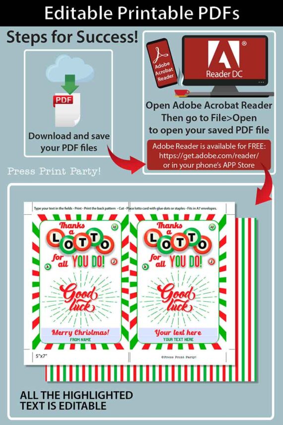 Christmas Lottery Ticket Holder Printable Card, Thanks a Lotto for all you do gift, 2 lines Editable text, Bingo, INSTANT DOWNLOAD Press print Party