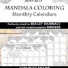 2023 Monday Start Monthly Calendars Printable, Monthly Planner Template, mandala coloring Designs, Bullet Journal, Sunday, INSTANT DOWNLOAD