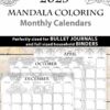 2023 Monthly Calendars Printable, Monthly Planner Template, mandala coloring Designs, Bullet Journal, Sunday, INSTANT DOWNLOAD