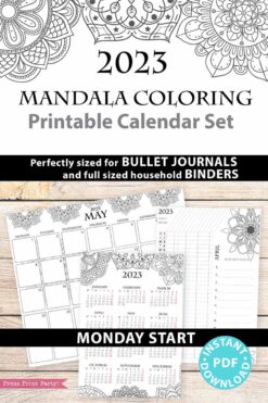 2023 monday start european Calendar Printable Bundle, Mandala Coloring, Bullet Journal Inserts, Monthly Calendar, Daily Routine Tracker, INSTANT DOWNLOAD