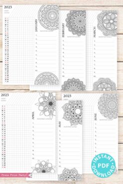 mandala coloring bullet journal tracker monthly goals tracker Press Print Party