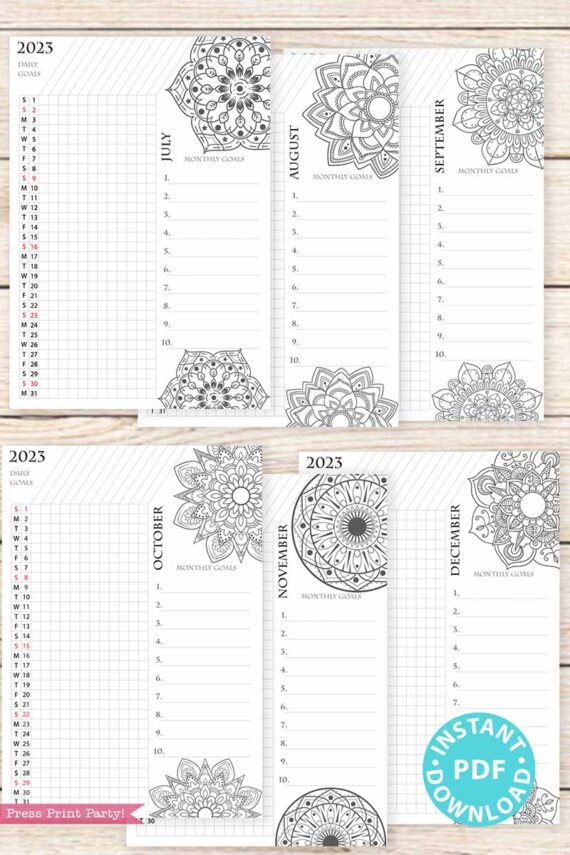 mandala coloring bullet journal tracker monthly goals tracker Press Print Party