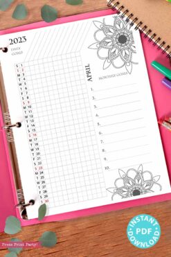 mandala coloring bullet journal tracker monthly goals tracker in binder Press Print Party