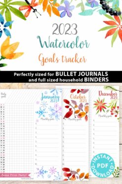 press print party 2023 Calendar Printable Bundle, Watercolor design, Bullet Journal Inserts, Monthly Calendar, Daily Routine Tracker, INSTANT DOWNLOAD