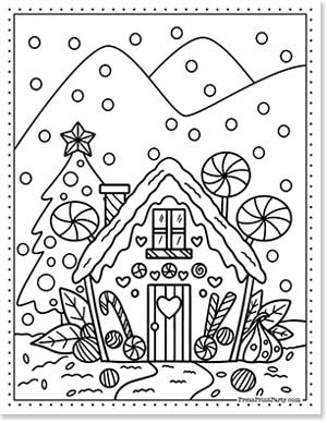 Gingerbread house - Festive Free Coloring Pages for Christmas Printable Press Print Party