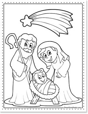 Jesus mary joseph nativity scene comic Festive Free Coloring Pages for Christmas Printable Press Print Party