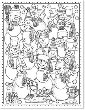snoman - Festive Free Coloring Pages for Christmas Printable Press Print Party