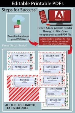 EDITABLE Christmas Voucher Template w. Envelope, Christmas Coupons Printable, Event Ticket Template, Gift Voucher, INSTANT DOWNLOAD Press Print Party