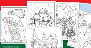 Festive Free Coloring Pages for Christmas Printable Now Santa coloring, jesus mary joseph, gnomes, reindeer coloring sheets, press print party