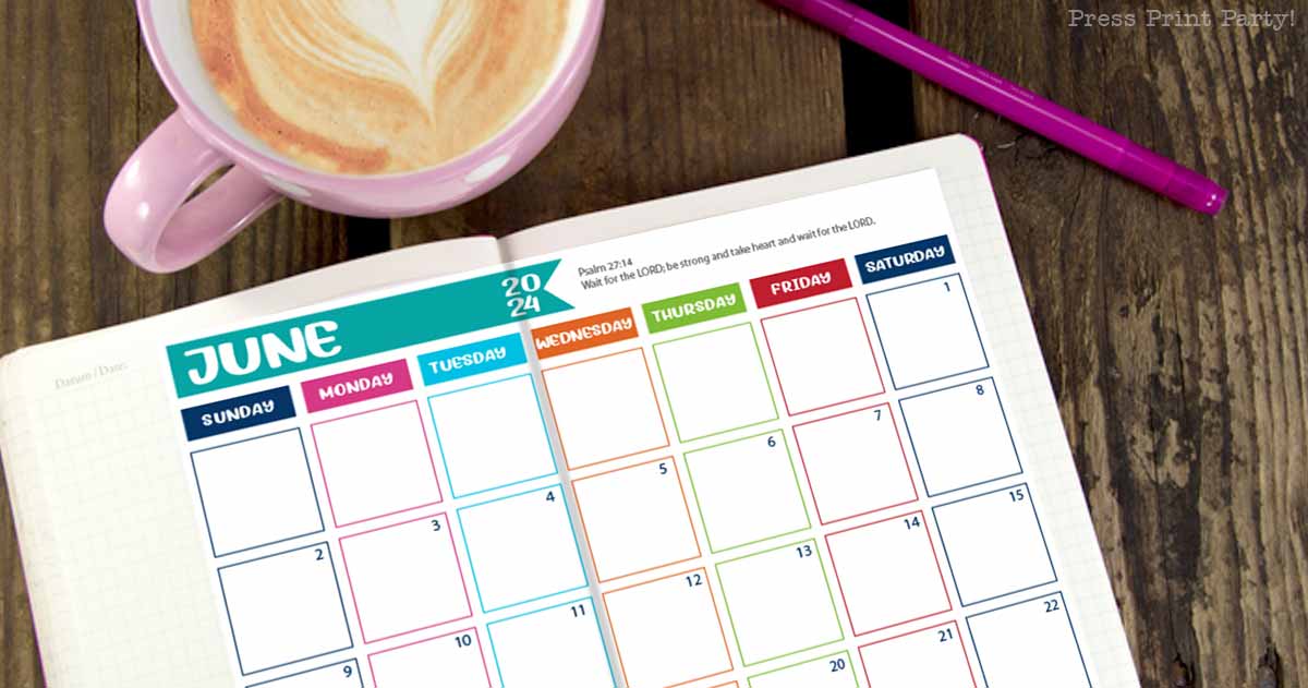 free 2024 printable monthly calendars for bullet journals and household binders. Press print party