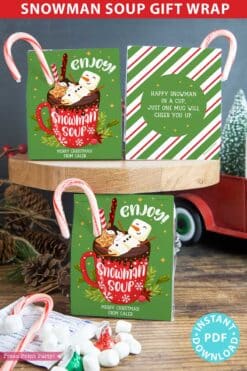 Snowman Soup Printable Gift Wrap, Christmas Classroom Gift Favors, Hot Chocolate Gift, Last Minute Stocking Stuffer Idea, INSTANT DOWNLOAD press print party
