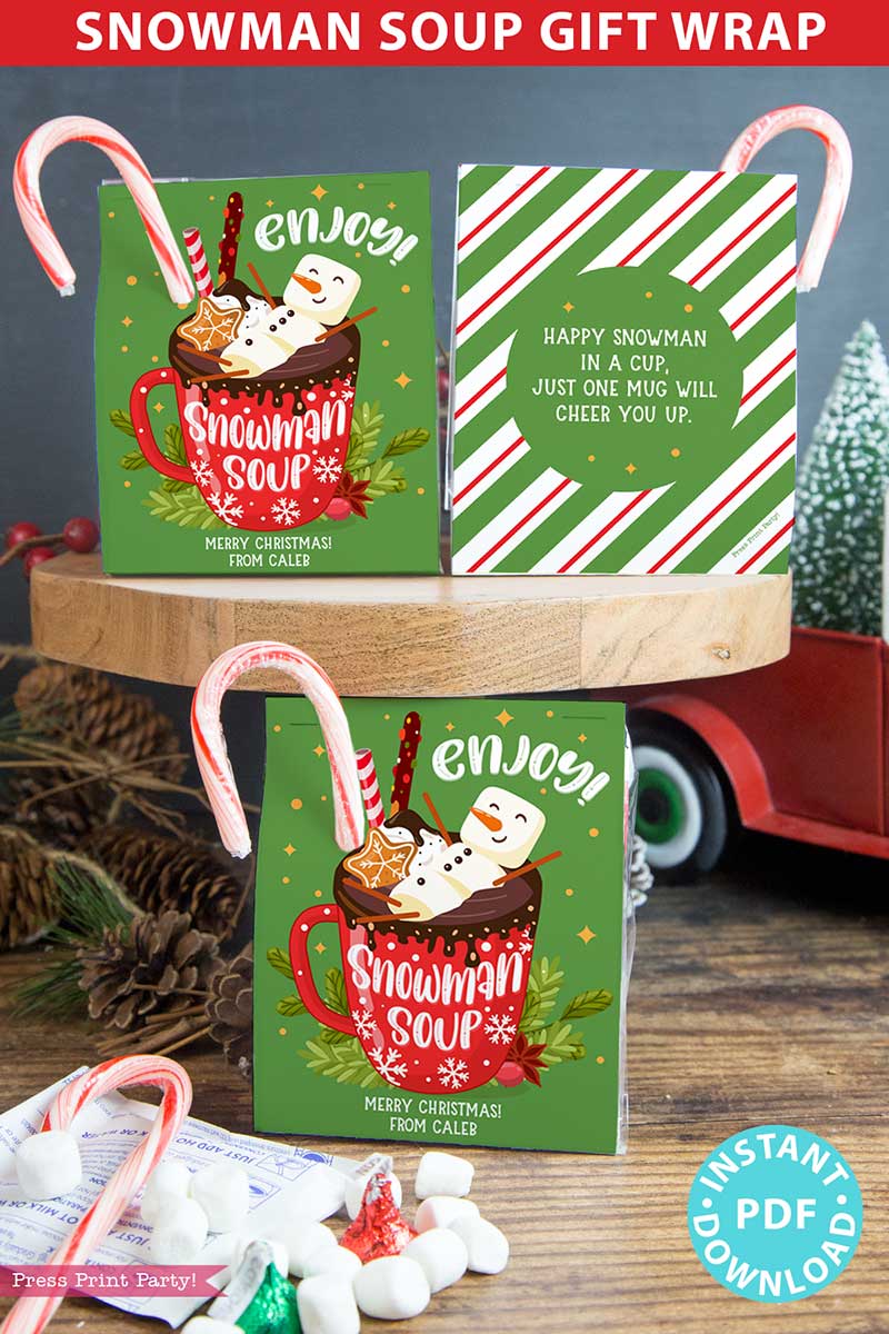 Snowman soup printable gift wrap press print party 