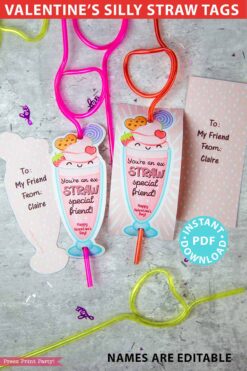 Silly straw valentine, Crazy Straw Valentines Cards Printable, Ex- Straw Special Friend, EDIT names, Kids Valentines Gifts, Classroom Valentine, INSTANT DOWNLOAD Press Print Party!