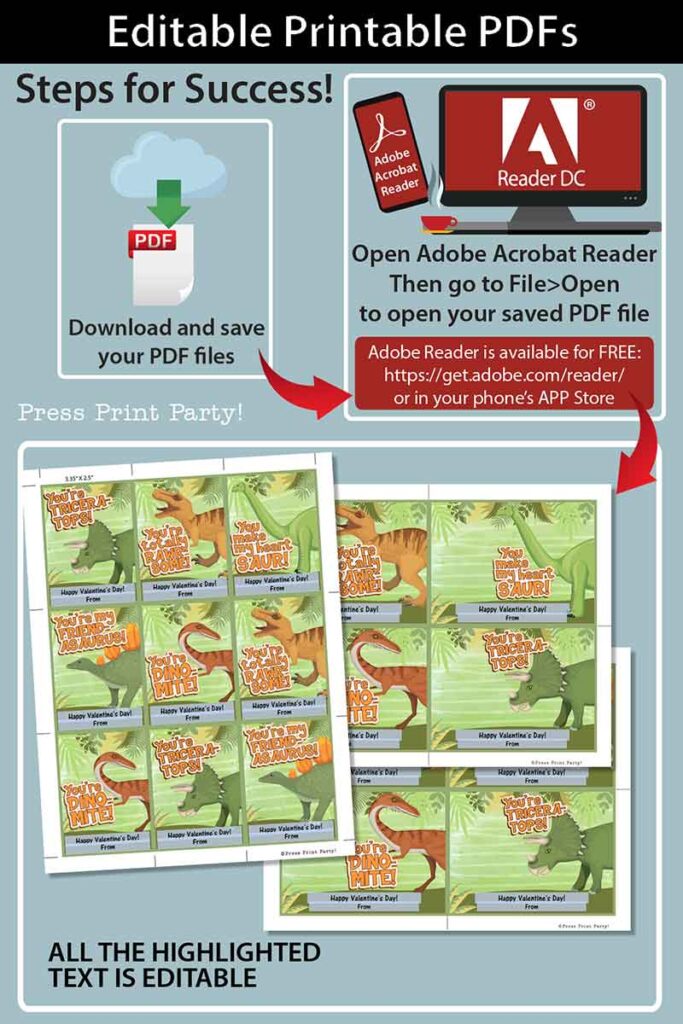 Dinosaur Valentine Cards Printable - Jurassic