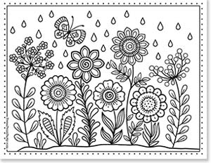 flowers in meadow with butterfly coloring sheet for kids - 20 Coloring pages of flowers for kids and adults- new and unique - Press Print Party!