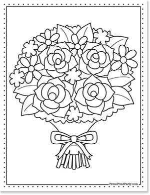 wedding bouquet of flowers easy coloring for kids - 20 Coloring pages of flowers for kids and adults- new and unique - Press Print Party!