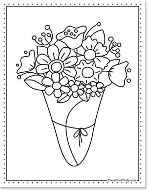 bouquet of wildflowers easy coloring sheet for kids - 20 Coloring pages of flowers for kids and adults- new and unique - Press Print Party!