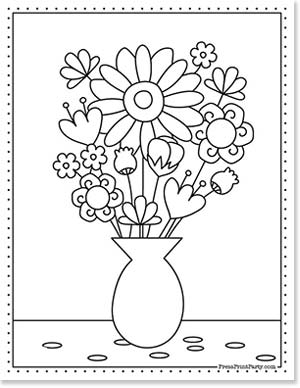 vase with flowers for kids - 20 Coloring pages of flowers for kids and adults- new and unique - Press Print Party!