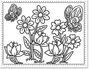 flowers in meadow with butterflies - 20 Coloring pages of flowers for kids and adults- new and unique - Press Print Party!