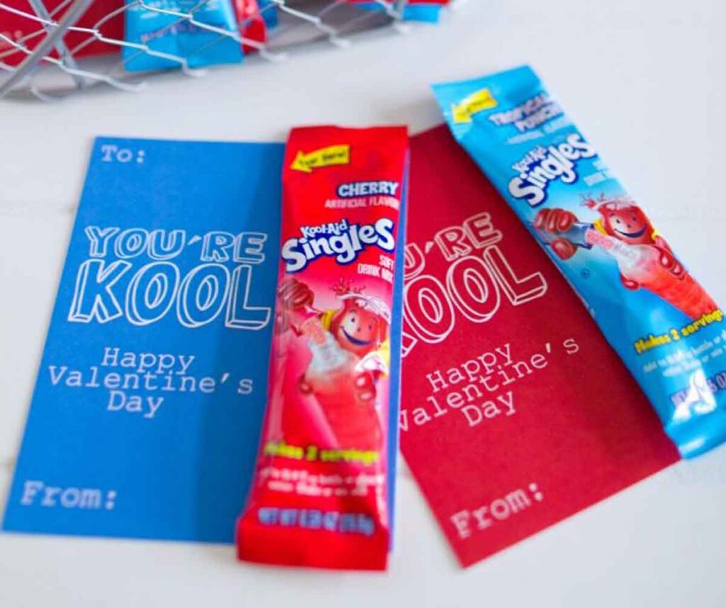 kool aid valentine- The ultimate list of Classroom Valentine Gift Ideas for Kids - Press Print Party!