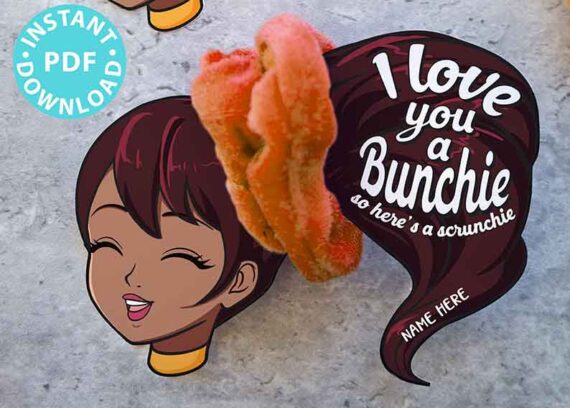 brown girl brown hair - I love you a bunchie so here's a scrunchie. Scrunchie Holder Tags Printable, 8 Girl Designs Included, I love You a Bunchie, Valentine Party Favor Tags, Editable Names, INSTANT DOWNLOAD Press Print Party
