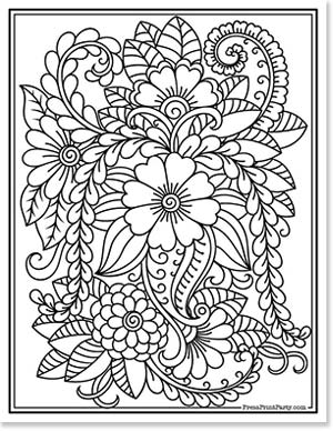 zentangle flowers coloring for adults - 20 Coloring pages of flowers for kids and adults- new and unique - Press Print Party!