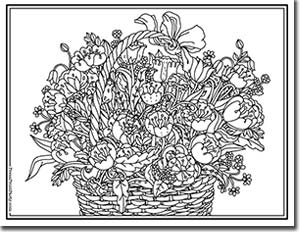 flowers in basket advanced for adults - 20 Coloring pages of flowers for kids and adults- new and unique - Press Print Party!