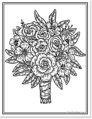 wedding flower bouquet coloring - 20 Coloring pages of flowers for kids and adults- new and unique - Press Print Party!