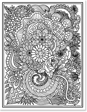 zentangle flower coloring for adults- 20 Coloring pages of flowers for kids and adults- new and unique - Press Print Party!