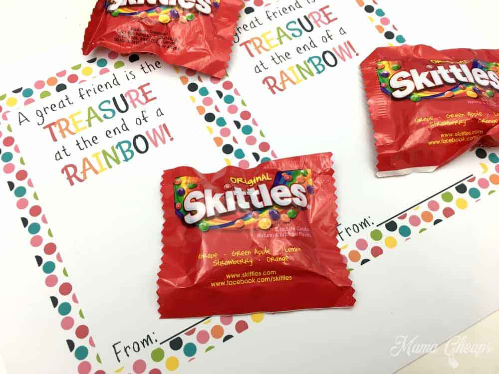 skittles valentines you're the treasure at the end of the rainbow - The ultimate list of Classroom Valentine Gift Ideas for Kids - Press Print Party!