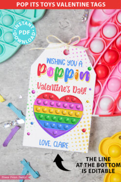 Pop It Valentines Printable Tags, EDITABLE names, Wishing you a Poppin Valentine's Day, Pop Its School Classroom Valentine, INSTANT DOWNLOAD Press Print Party