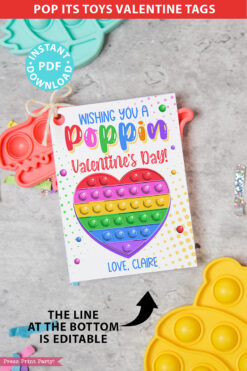 Pop It Valentines Printable Tags, EDITABLE names, Wishing you a Poppin Valentine's Day, Pop Its School Classroom Valentine, INSTANT DOWNLOAD Press Print Party