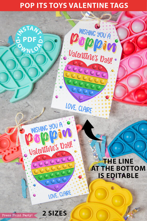 Pop It Valentines Printable Tags, EDITABLE names, Wishing you a Poppin Valentine's Day, Pop Its School Classroom Valentine, INSTANT DOWNLOAD Press Print Party