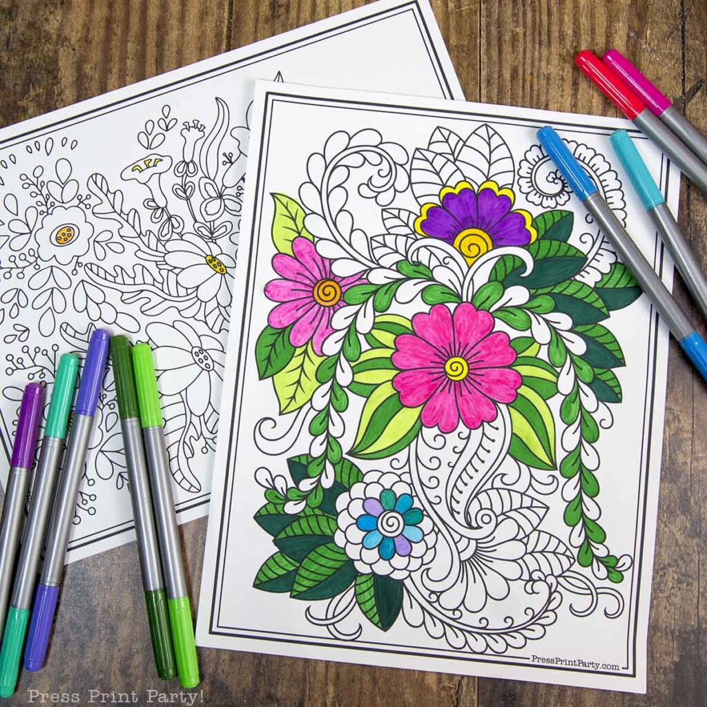 20 Coloring pages of flowers for kids and adults- new and unique - Press Print Party!